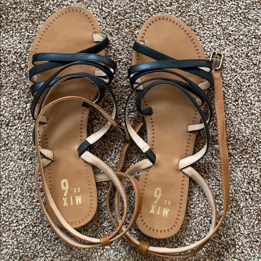 Black and brown strappy sandals